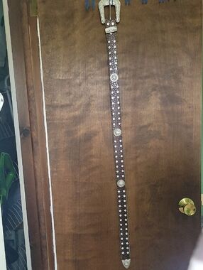 Brown Studded Leather Belt with Silver-Tone Accents